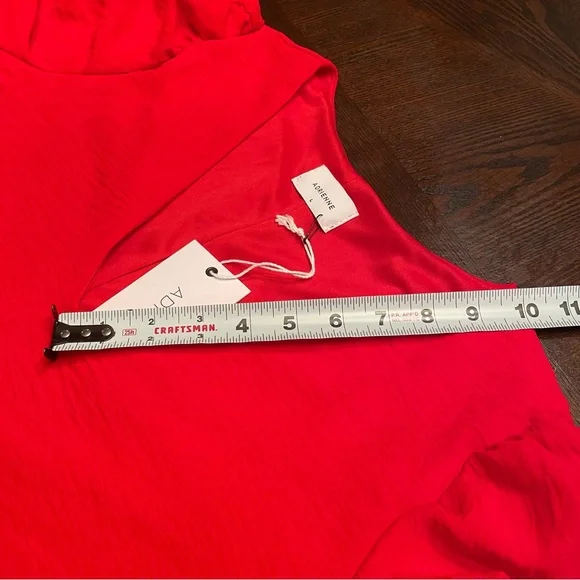 NWT Adrienne Red Ruched Sleeves V-Neck Top | Size Large - Picture 13 of 15
